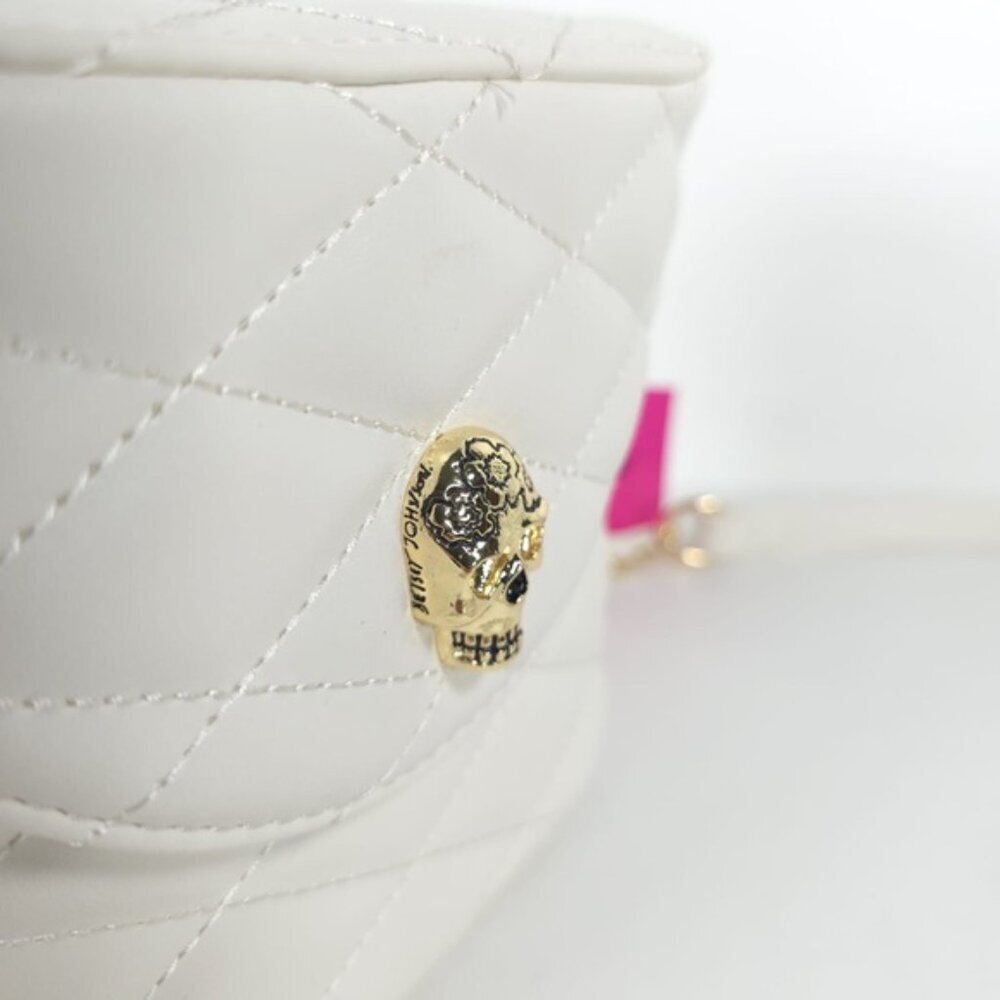 NWT BETSEY JOHNSON XOVIOLA WHITE Skull Faux Leather Quilted Geometric Crossbody - Picture 4 of 16